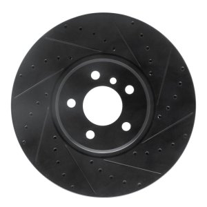 BMW X5 Brake Rotor (1) - Front Right - R1 Concepts - Drilled & Slotted - Black - `08-`19